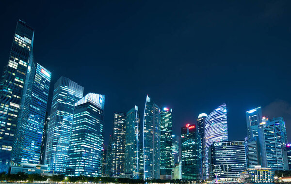 Night view of buliding around marina bay, Singapore