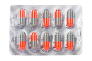 Turuncu ve gri kapsül blister kutu içinde