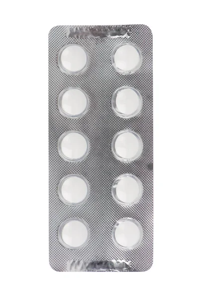 Białych medycznych tabletek w blistrze — Zdjęcie stockowe