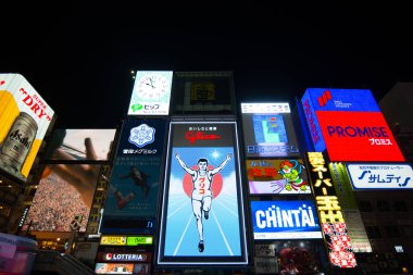 Osaka, Japan -November 10, 2018 : Famous glico man billboard in the Dotonburi, Osaka. Dotonburi is landmark and famous location for tourist in Osaka, Japan.