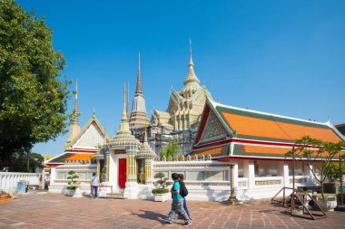 Bangkok, Thailand : 2019, December 5:Tourist to see Pagoda and Church in Wat  Phra Chettuphon Wimon Mangkhalaram (Wat pho), Bangkok, Thailand