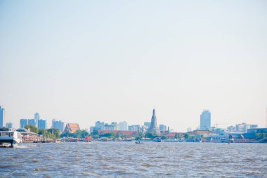 Bangkok, Thailand : 2019, December 5 :View of Chao Phraya River to Arun temple, Bangkok, Thailand.