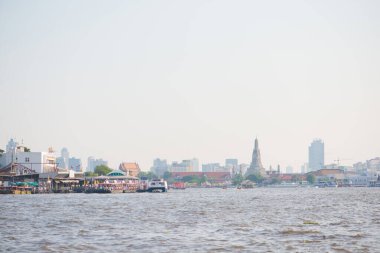 Bangkok, Thailand : 2019, December 5 :View of Chao Phraya River to Arun temple, Bangkok, Thailand.
