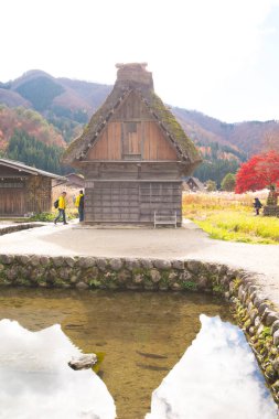 Shirakawa-go, Japonya - 15 Kasım 2018: Shirakawa-go, Japonya 'daki geleneksel gthe-zukuri evi. Shirakawa-go, Japonya' nın Gifu ilinde yer alan Dünya Mirası Alanıdır.