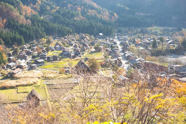 Vista Tradicional Casa Gassho Zukuri Temporada Otoño Shirakawa Japón — Foto de Stock