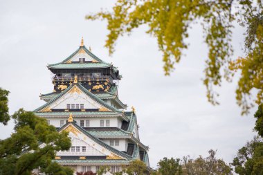 Japonya 'nın Osaka şehrinde sonbahar mevsiminde Osaka Kalesi