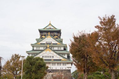 Japonya 'nın Osaka şehrinde sonbahar mevsiminde Osaka Kalesi