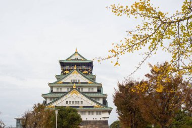 Japonya 'nın Osaka şehrinde sonbahar mevsiminde Osaka Kalesi