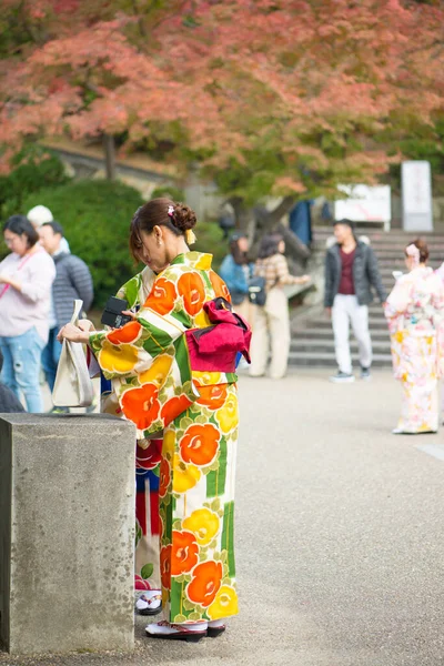 Kioto Japón Noviembre 2018 Niña Japonesa Vestida Con Kimono Templo —  Fotos de Stock