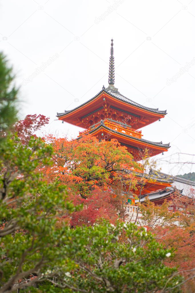 Beautiful Pagoda in Kiyomizu-dera Temple in Kyoto, Japan