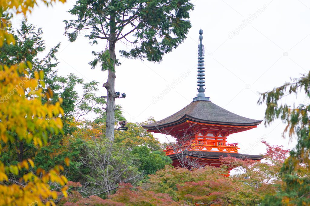 Beautiful Pagoda in Kiyomizu-dera Temple in Kyoto, Japan