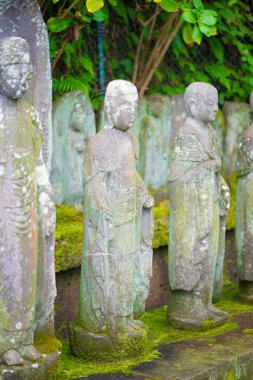 Haze-dera tapınağındaki antik taş oymalı Jizo heykelleri veya Japonya 'nın Kamakura kentindeki Hase-kannon tapınağı.