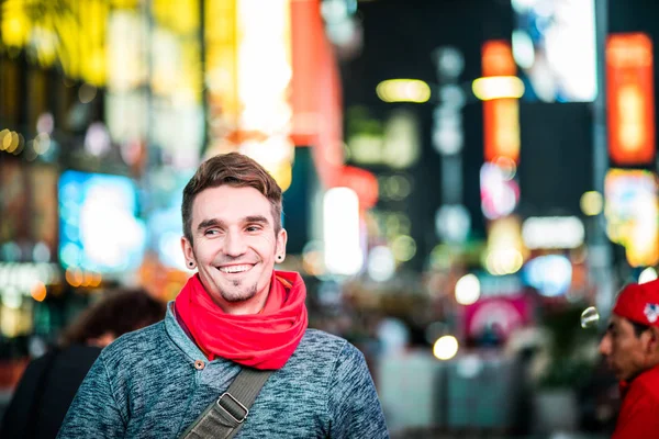 Fotógrafo visitando a Time Square em Nova York — Fotografia de Stock