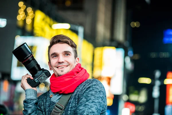 Photographer Visiting Time Square in New York — Stock Photo, Image