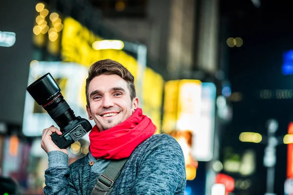 Photographer Visiting Time Square in New York — Stock Photo, Image
