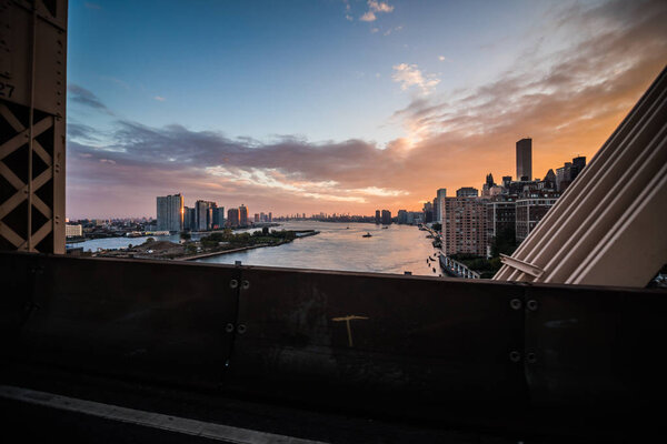 NEW YORK, USA - October 13, 2016. New York East River and Manhattan Skyscrapers view from the Queensboro Bridge