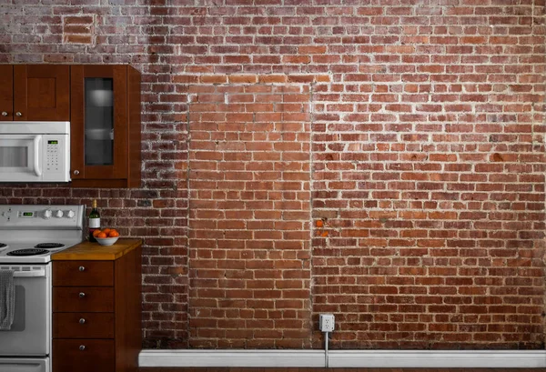 Perspective de mur de brique industrielle dans une cuisine — Photo