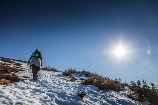 Woman Reaching the Top of Richardson Mountain — Stock Photo, Image