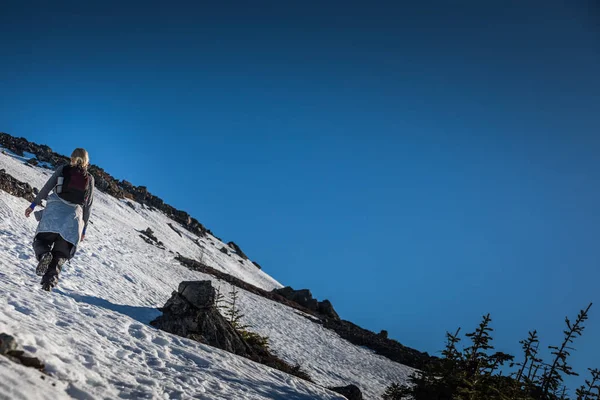 Kvinna att nå toppen av Richardson Mountain — Stockfoto