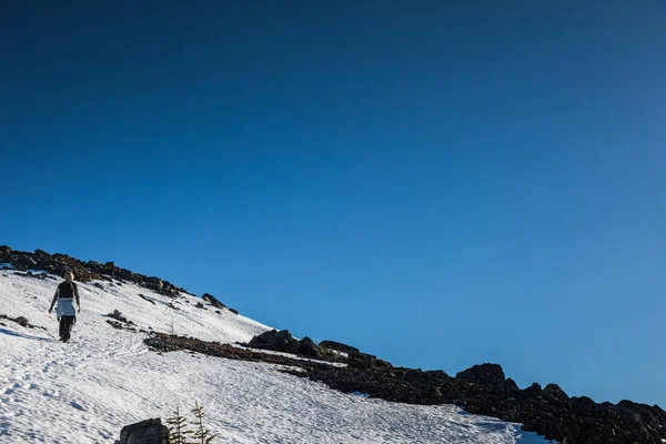Frau erreicht Gipfel des Richardson-Berges — Stockfoto