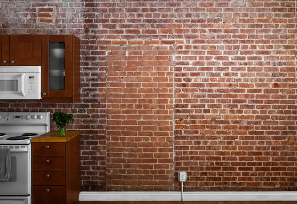 Perspective de mur de brique industrielle dans une cuisine — Photo