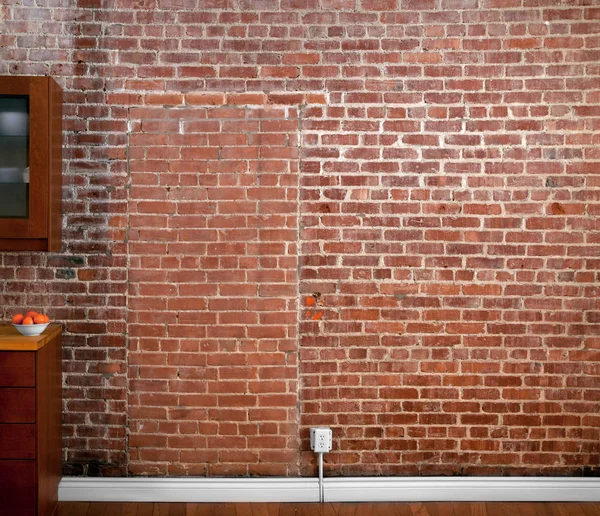 Parede de tijolo industrial Perspectiva em uma cozinha — Fotografia de Stock