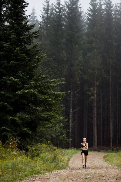 Kondiční trénink v lese brzy ráno — Stock fotografie