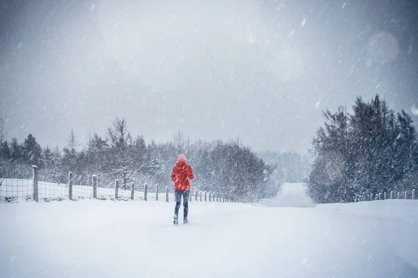 Vrouw draait alleen in de Winter forest — Stockfoto