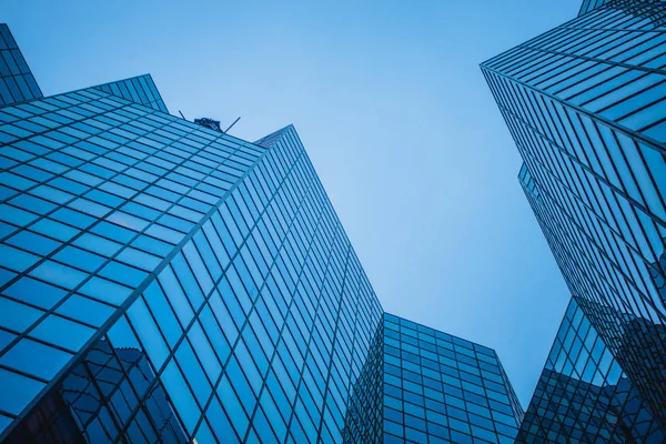 Estrutura Arranha Céus Azul Abstrato Complexo Downtown Montreal Com Céu — Fotografia de Stock