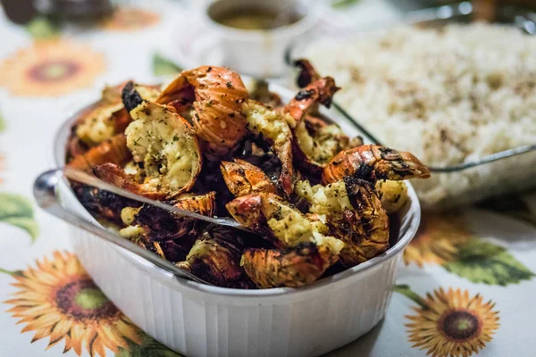 Grigliata Scampi Barbecue Durante Viaggio Nei Caraibi — Foto Stock