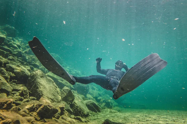 Bonawentura Kanada Lipca 2017 Freediver Najmu Hiself Iść Silny Prąd — Zdjęcie stockowe