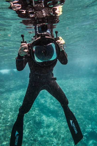 San Andres Eiland Colombia Circa Maart 2017 Freediver Fotograaf Met — Stockfoto