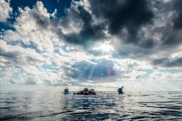 San Andres Isla Colombia Circa Marzo 2017 Freedivers Surface Preparándose —  Fotos de Stock