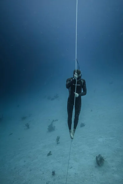 San Andres Island Kolumbia Około Marca 2017 Freediver Nurkowanie Następujących — Zdjęcie stockowe