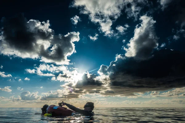 Ilha San Andres Colômbia Por Volta Março 2017 Mergulhadores Superfície — Fotografia de Stock