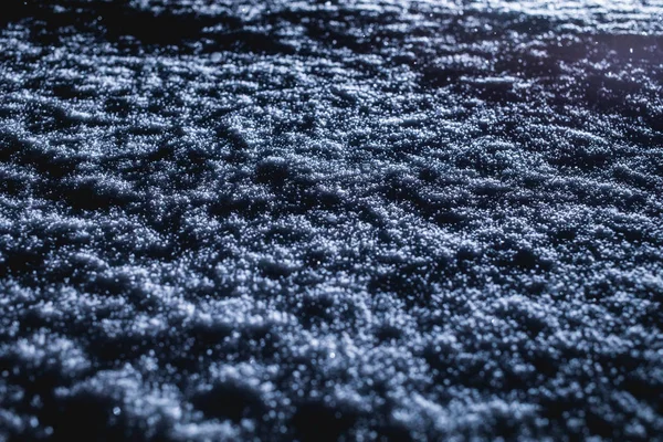 Textura Neve Retroiluminada Durante Tempestade Neve Noite — Fotografia de Stock