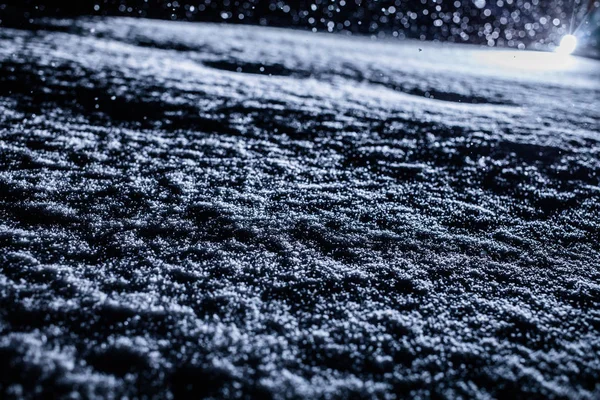 Подсвеченная Текстура Снега Блики Объектива Время Снежной Бури Ночью Лицензионные Стоковые Фото