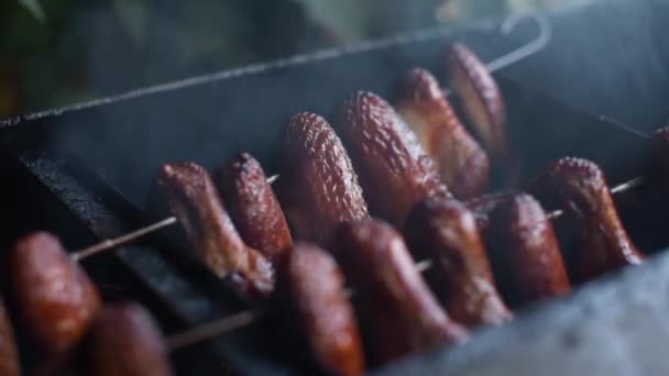 Process Smoking Chicken Wings — ストック動画