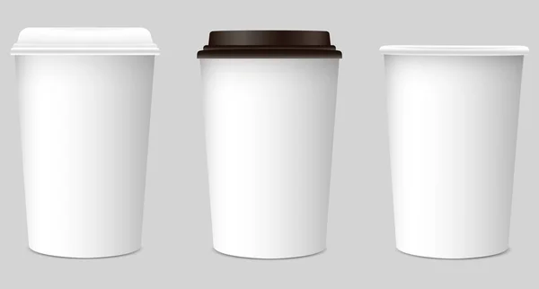 Ilustración vectorial. Conjunto de vasos de café de papel desechables realistas . — Vector de stock