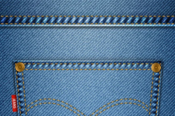 Vector drawing jeans pocket, denim background, jeans — Stock Vector