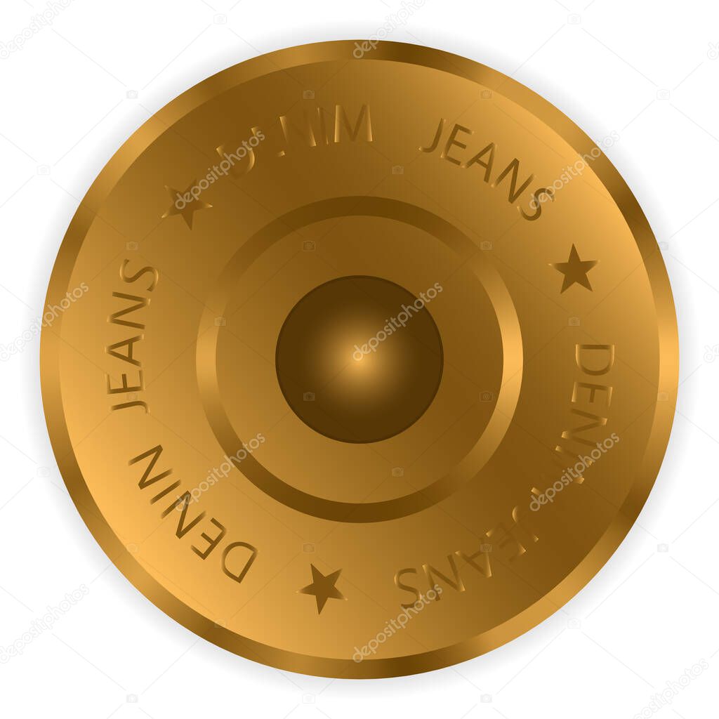 Vector illustration close-up, bronze metal button with inscription