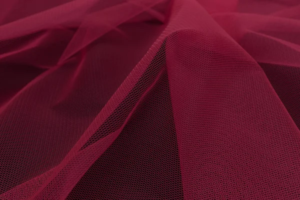 Piękne Zbliżenie Czerwonej Tiulu Tkaniny Tekstylnym Tłem Tekstury — Zdjęcie stockowe