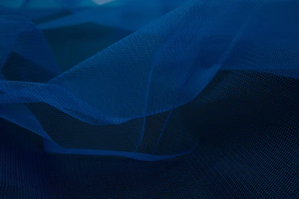 Mooie Close Van Blauwe Tule Stof Met Textiel Textuur Achtergrond — Stockfoto