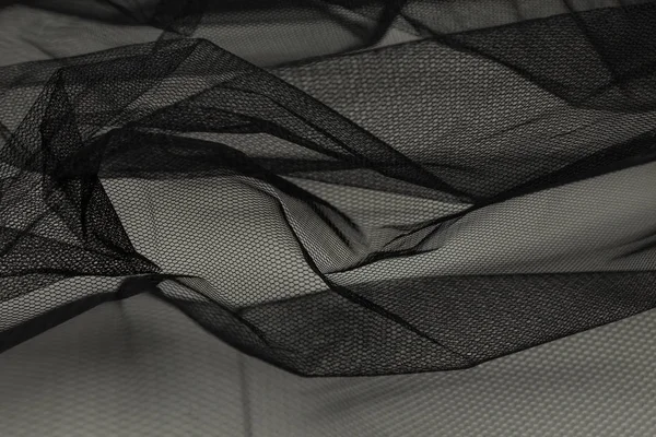 Mooie Close Van Zwarte Tule Stof Met Textiel Textuur Achtergrond — Stockfoto