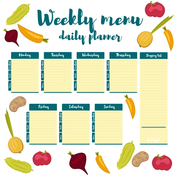 Veckans meny blå daily planner — Stock vektor