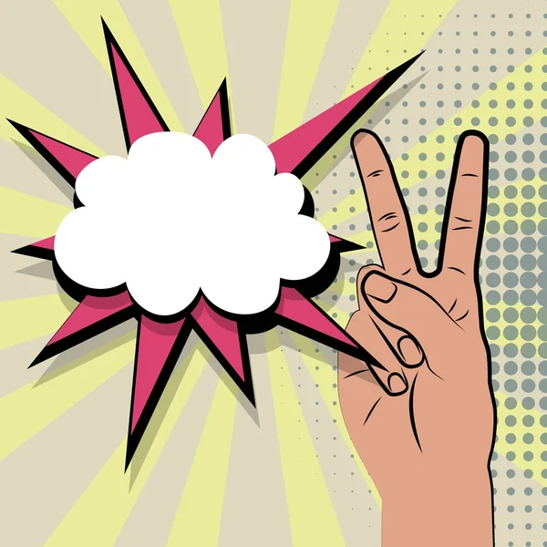 Tangan perdamaian tanda komik seni pop - Stok Vektor
