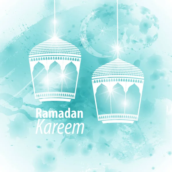 Watercolor light blue blob Ramadan kareem — Stock Vector