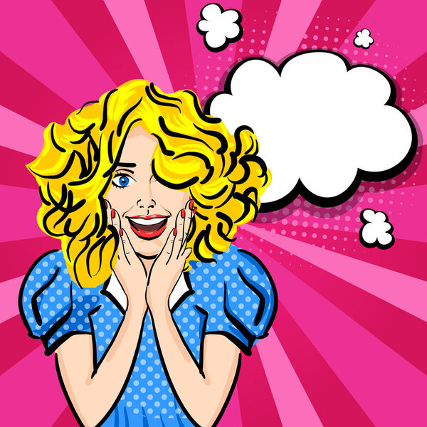 Happy sexy blonde hair girl pop art