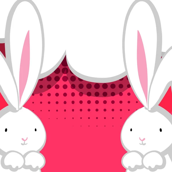 빨간 2 개의 백색 귀여운 토끼 만화 거품 — 스톡 벡터