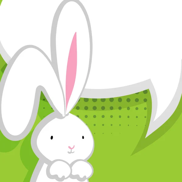 녹색 백색 귀여운 토끼 만화 거품 — 스톡 벡터